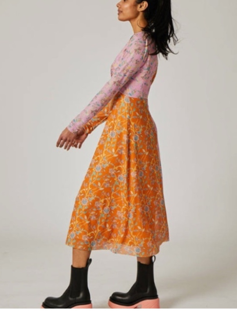 Anthropologie x Rachel Antonoff Olivia Dress - Two-Tone Floral Midi Pink&Orange - Picture 2 of 10